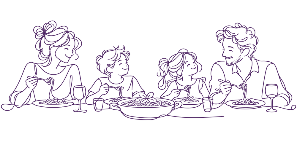 Une famille réunie autour de la table